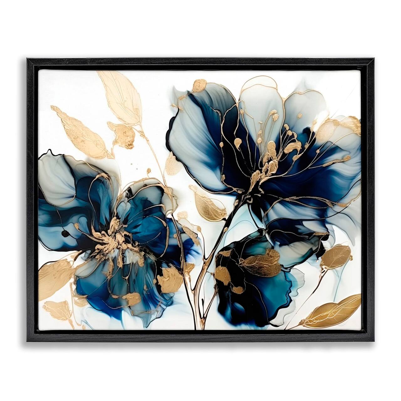 Stupell Industries Blue Swirling Modern Flowers Floater Framed Art